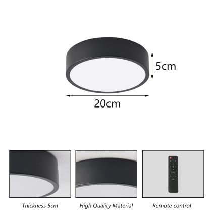 Brilagi - Plafonnier LED dimmable POOL LED/18W/230V 3000-6000K 20 cm noir + télécommande