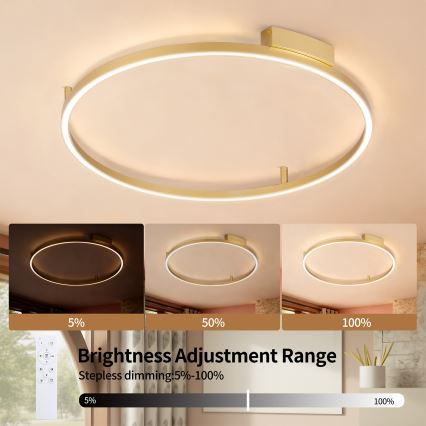 Brilagi - Plafonnier LED dimmable PORTOFINO LED/60W/230V 3000-6000K Ø 80 cm doré + télécommande