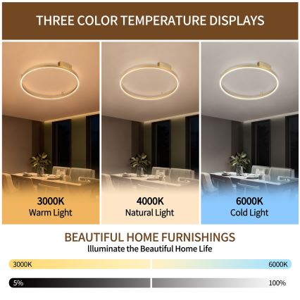 Brilagi - Plafonnier LED dimmable PORTOFINO LED/60W/230V 3000-6000K Ø 80 cm doré + télécommande