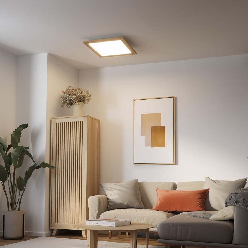 Brilagi - Plafonnier LED dimmable SLIMFRAME WOOD LED/36W/230V 49,5x49,5 cm 3000-6000K marron + télécommande