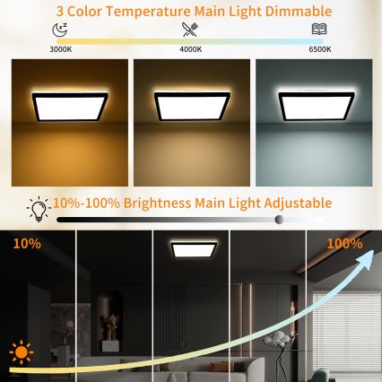 Brilagi - Plafonnier LED dimmable ULTRA SLIM LED/18W/230V 2700-6500K 30x30 cm noir + télécommande