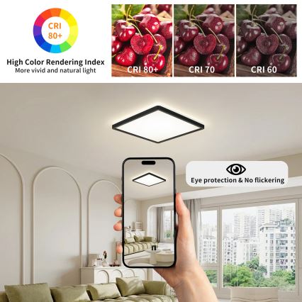 Brilagi - Plafonnier LED dimmable ULTRA SLIM LED/18W/230V 2700-6500K 30x30 cm noir + télécommande