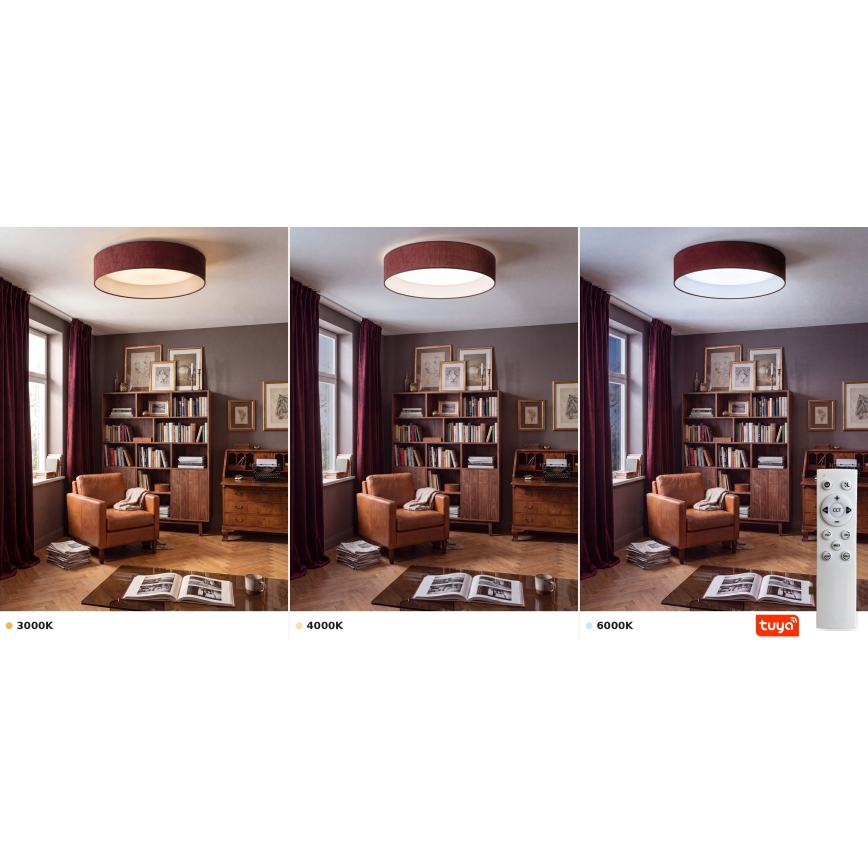 Brilagi - Plafonnier LED dimmable VELVET SMARTIX STARS, LED/24 W/230 V, 3000–6000 K, Ø 45 cm, bordeaux, Wi‑Fi Tuya Beacon + télécommande