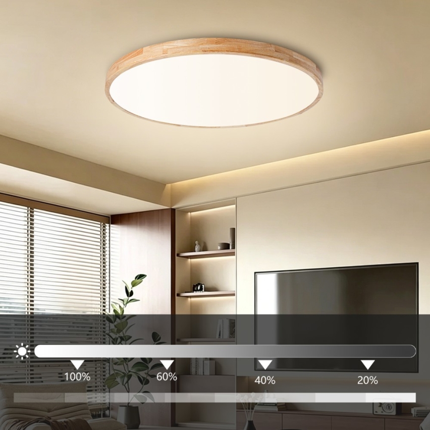 Brilagi - Plafonnier LED dimmable WOODLINE LED/100W/230V 3000-6000K chêne Ø 80 cm + télécommande