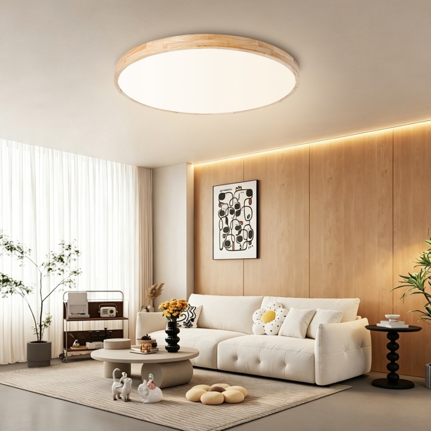 Brilagi - Plafonnier LED dimmable WOODLINE LED/100W/230V 3000-6000K chêne Ø 80 cm + télécommande
