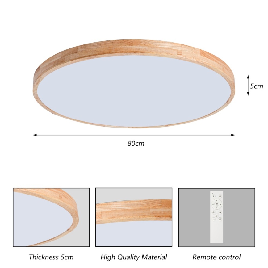 Brilagi - Plafonnier LED dimmable WOODLINE LED/100W/230V 3000-6000K chêne Ø 80 cm + télécommande