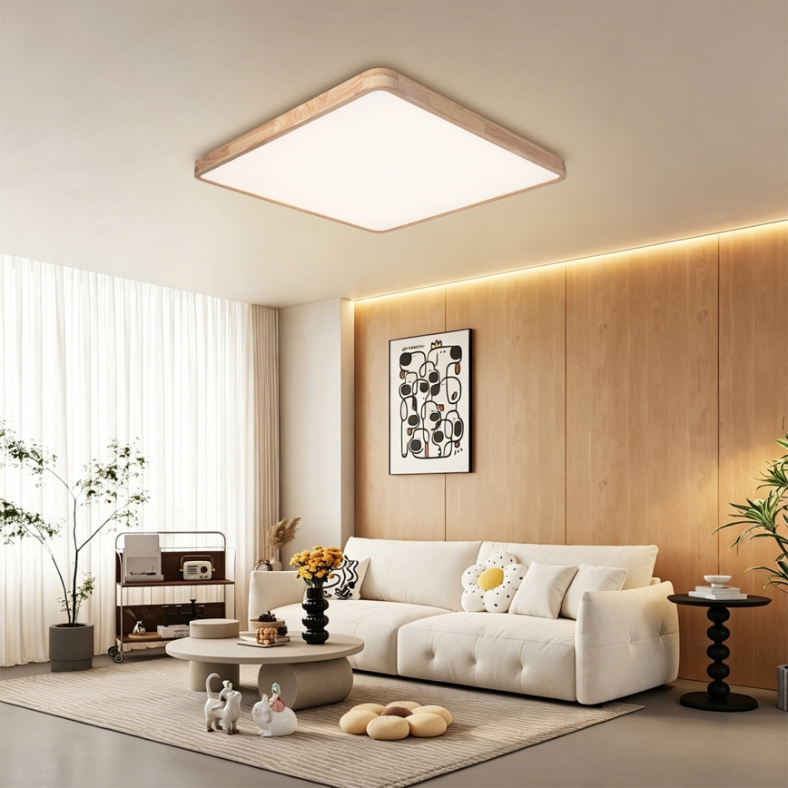 Brilagi - Plafonnier LED dimmable WOODLINE SQUARE LED/100W/230V 3000-6000K chêne 80x80 cm + télécommande