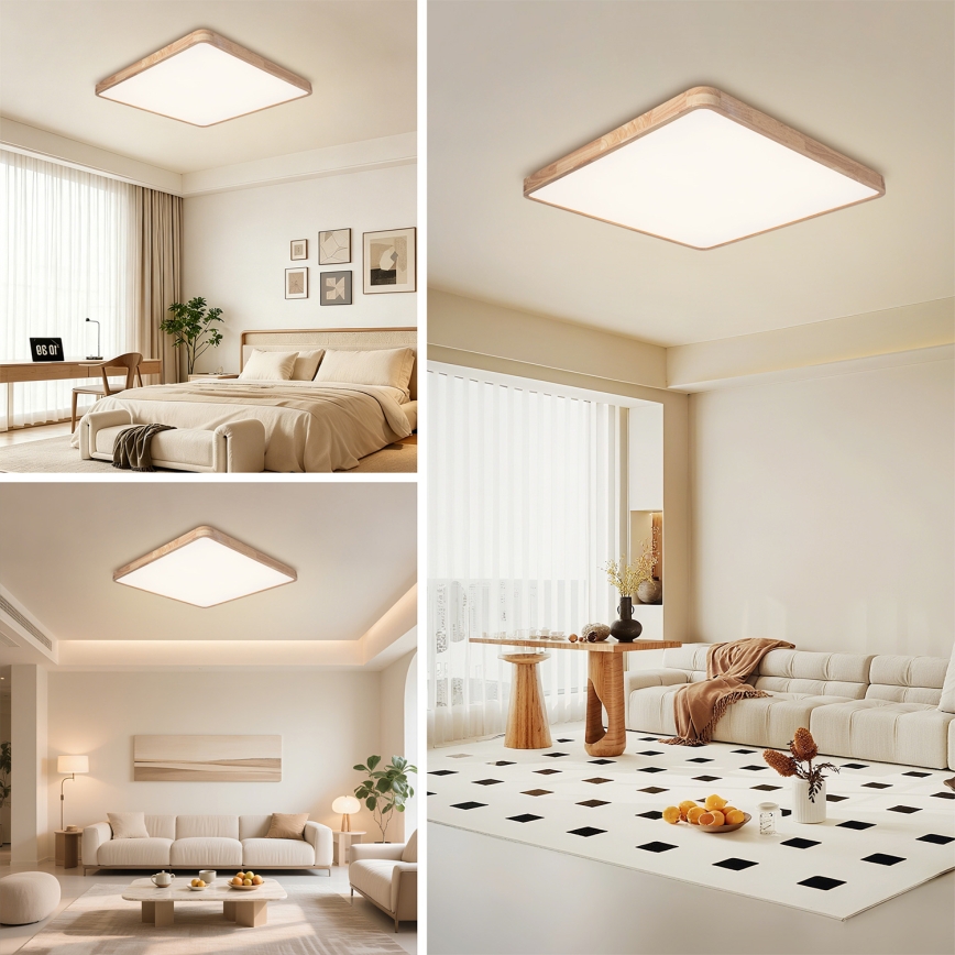 Brilagi - Plafonnier LED dimmable WOODLINE SQUARE LED/100W/230V 3000-6000K chêne 80x80 cm + télécommande