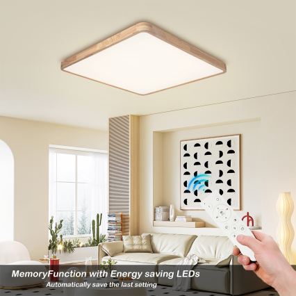 Brilagi - Plafonnier LED dimmable WOODLINE SQUARE LED/100W/230V 3000-6000K chêne 80x80 cm + télécommande