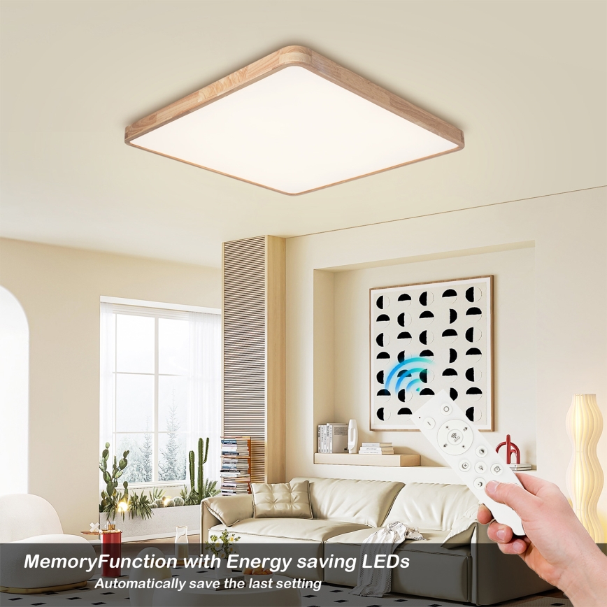 Brilagi - Plafonnier LED dimmable WOODLINE SQUARE LED/100W/230V 3000-6000K chêne 80x80 cm + télécommande