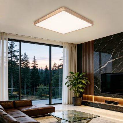 Brilagi - Plafonnier LED dimmable WOODLINE SQUARE LED/100W/230V 3000-6000K chêne 80x80 cm + télécommande