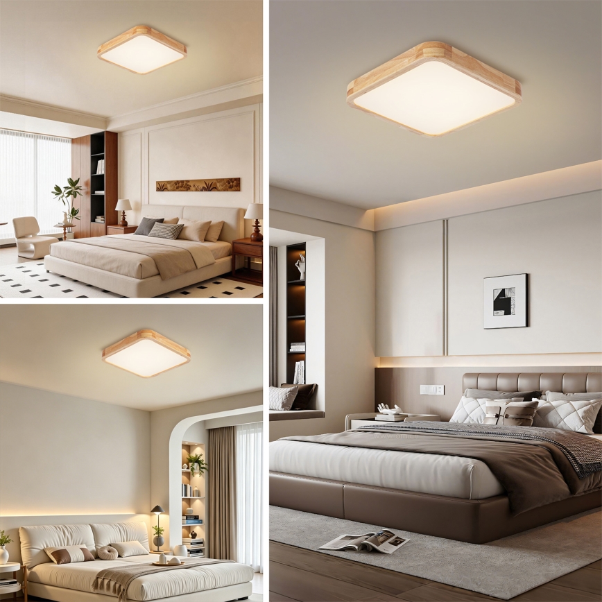 Brilagi - Plafonnier LED dimmable WOODLINE SQUARE LED/48W/230V 3000-6000K chêne 40x40 cm + télécommande