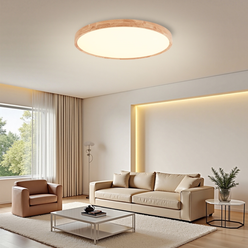 Brilagi - Plafonnier LED dimmable WOODROUND LED/70W/230V 3000-6000K Ø 80 cm bois IRC 90 + télécommande
