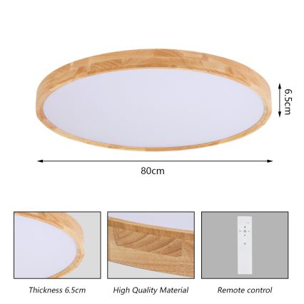 Brilagi - Plafonnier LED dimmable WOODROUND LED/70W/230V 3000-6000K Ø 80 cm bois IRC 90 + télécommande