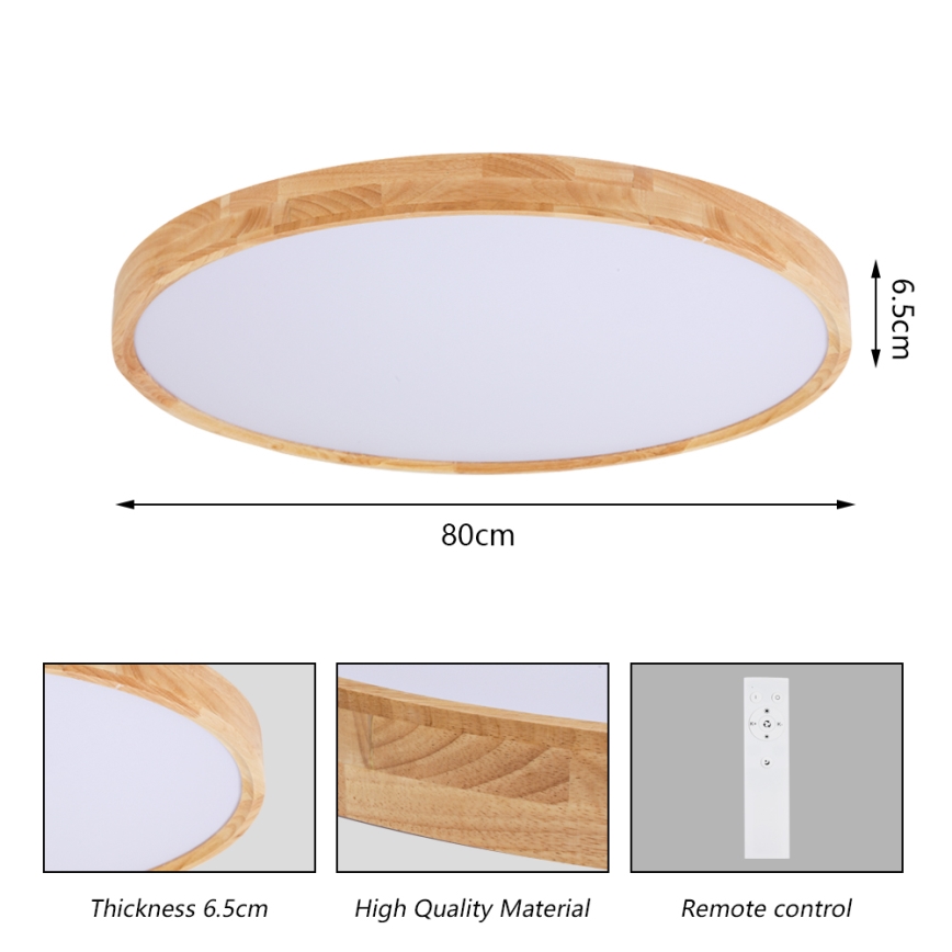 Brilagi - Plafonnier LED dimmable WOODROUND LED/70W/230V 3000-6000K Ø 80 cm bois IRC 90 + télécommande