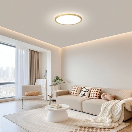 Brilagi - Plafonnier LED ultra-plat pour salle de bains / 18W / 230V Ø 30 cm doré IP54