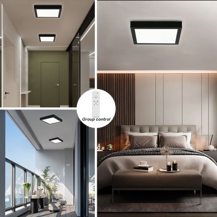 Brilagi - Plafonnier salle de bain à intensité variable FRAME SMART LED/24W/230V 30x30 cm 3000-6000K IP44 noir + télécommande
