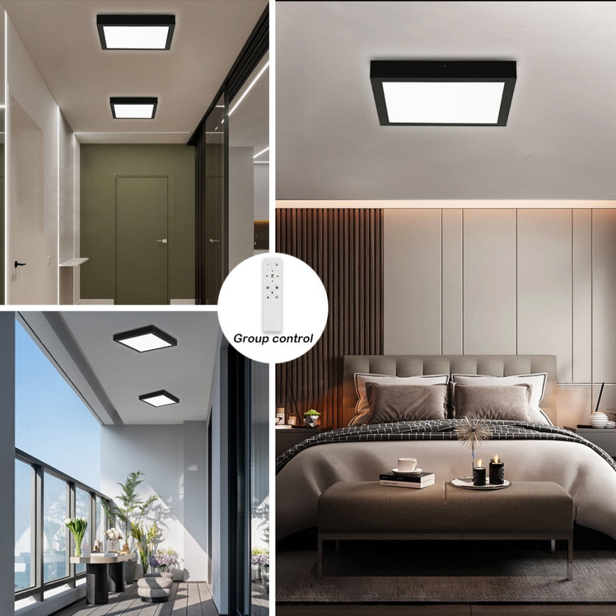 Brilagi - Plafonnier salle de bain à intensité variable FRAME SMART LED/24W/230V 30x30 cm 3000-6000K IP44 noir + télécommande