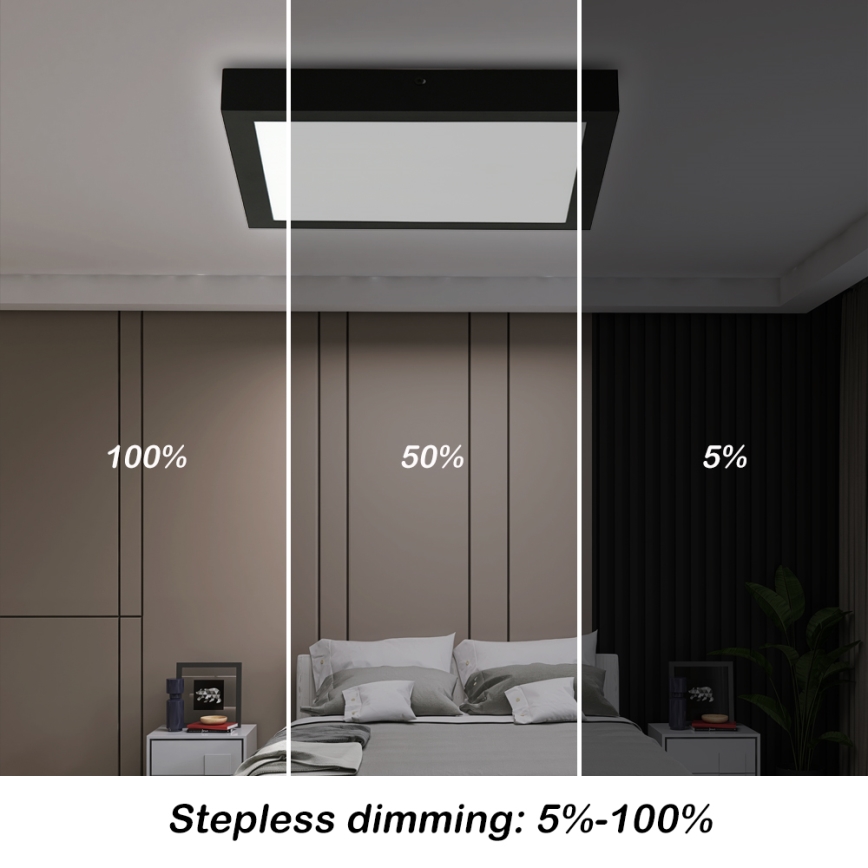 Brilagi - Plafonnier salle de bain à intensité variable FRAME SMART LED/24W/230V 30x30 cm 3000-6000K IP44 noir + télécommande