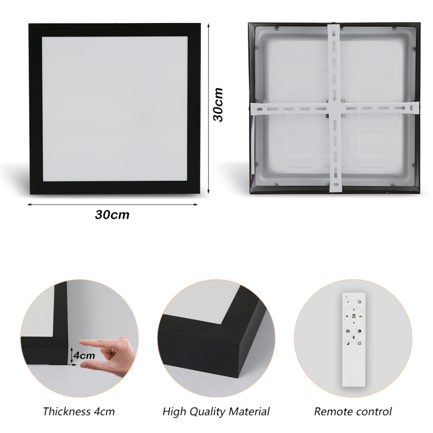 Brilagi - Plafonnier salle de bain à intensité variable FRAME SMART LED/24W/230V 30x30 cm 3000-6000K IP44 noir + télécommande