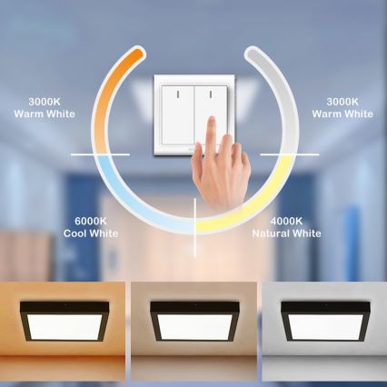 Brilagi - Plafonnier salle de bain FRAME LED/24W/230V 30x30 cm 3000/4000/6000K IP44 noir