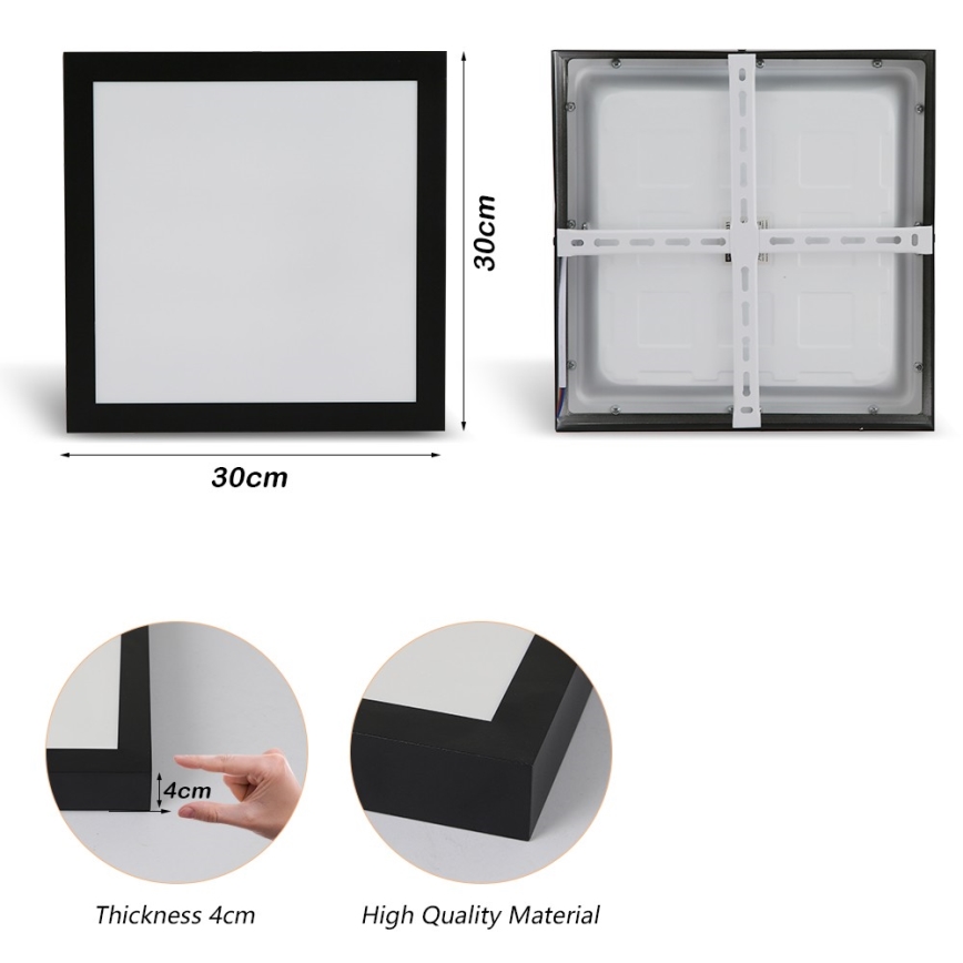 Brilagi - Plafonnier salle de bain FRAME LED/24W/230V 30x30 cm 3000/4000/6000K IP44 noir