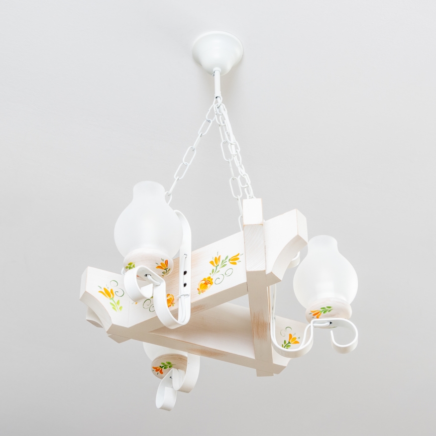 Brilagi - Lustre à chaîne QUEEN 3xE14/40W/230V hêtre/crème