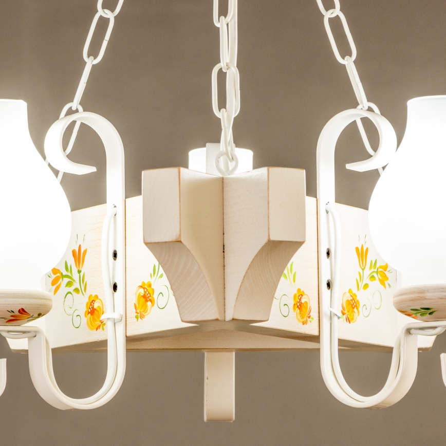 Brilagi - Lustre à chaîne QUEEN 3xE14/40W/230V hêtre/crème