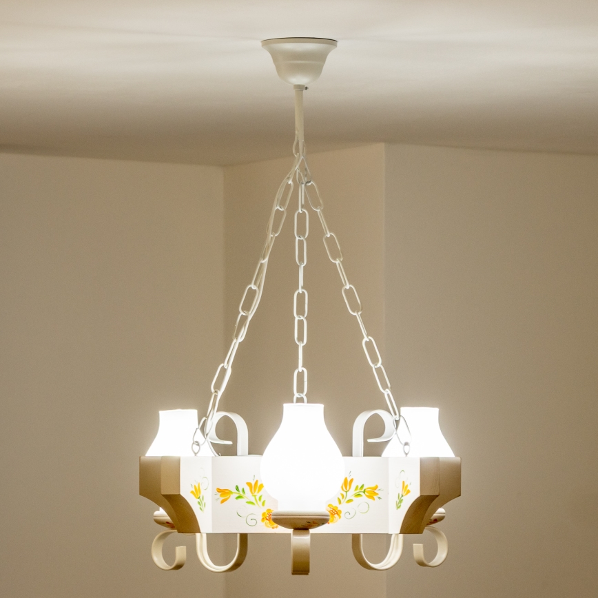 Brilagi - Lustre à chaîne QUEEN 3xE14/40W/230V hêtre/crème