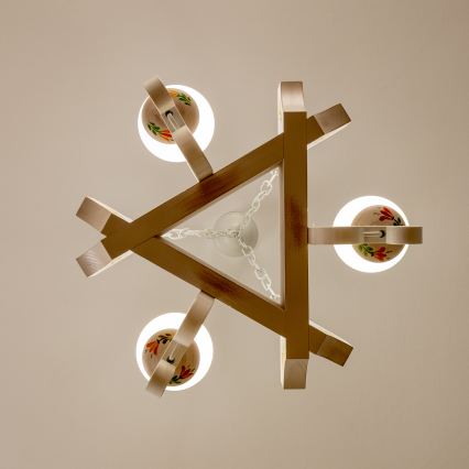 Brilagi - Lustre à chaîne QUEEN 3xE14/40W/230V hêtre/crème