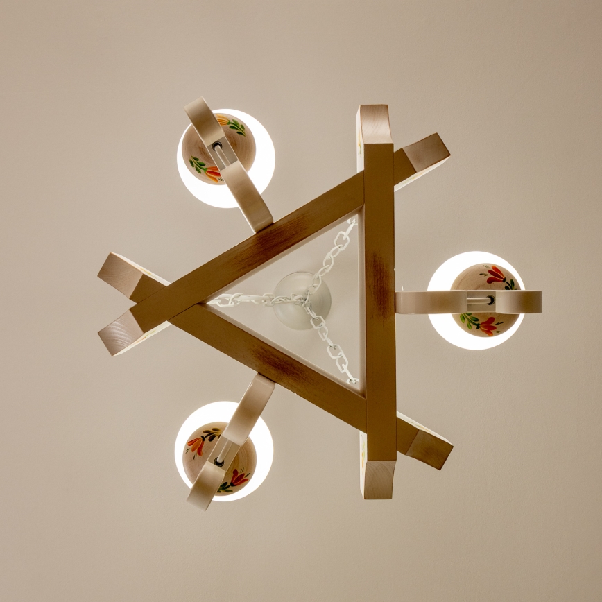 Brilagi - Lustre à chaîne QUEEN 3xE14/40W/230V hêtre/crème