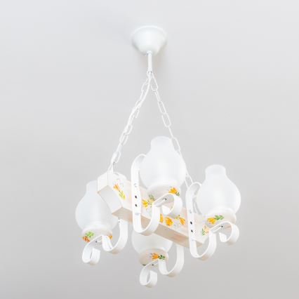 Brilagi - Lustre à chaîne QUEEN 4xE14/40W/230V hêtre/crème
