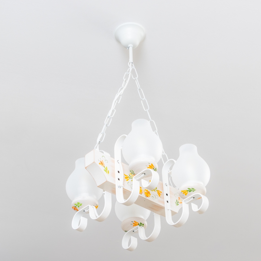 Brilagi - Lustre à chaîne QUEEN 4xE14/40W/230V hêtre/crème