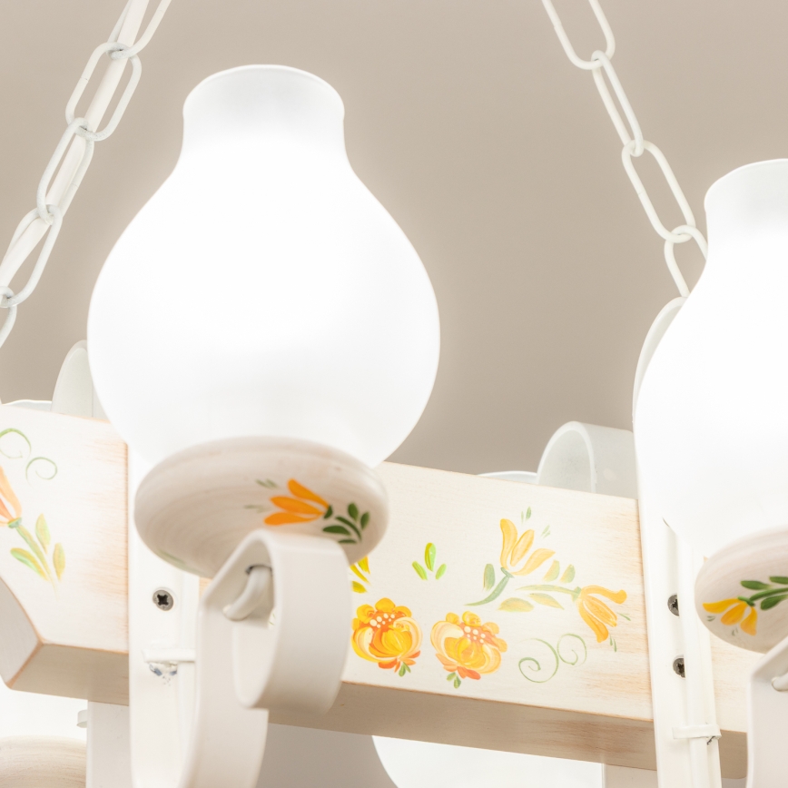Brilagi - Lustre à chaîne QUEEN 4xE14/40W/230V hêtre/crème