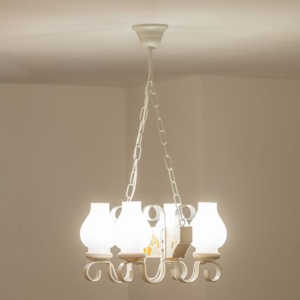 Brilagi - Lustre à chaîne QUEEN 4xE14/40W/230V hêtre/crème