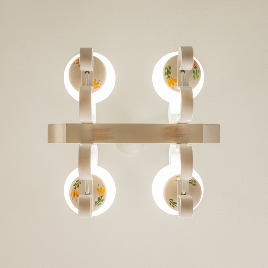 Brilagi - Lustre à chaîne QUEEN 4xE14/40W/230V hêtre/crème