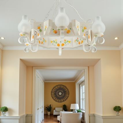 Brilagi - Lustre à chaîne QUEEN 6xE14/40W/230V hêtre/crème