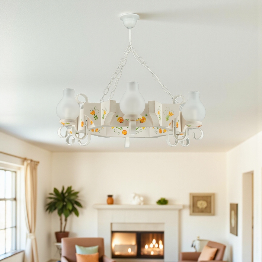 Brilagi - Lustre à chaîne QUEEN 6xE14/40W/230V hêtre/crème