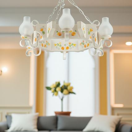 Brilagi - Lustre à chaîne QUEEN 6xE14/40W/230V hêtre/crème