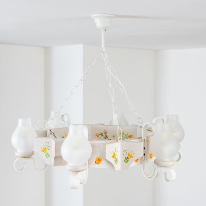 Brilagi - Lustre à chaîne QUEEN 6xE14/40W/230V hêtre/crème