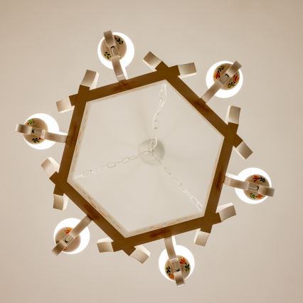 Brilagi - Lustre à chaîne QUEEN 6xE14/40W/230V hêtre/crème