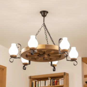Brilagi - Lustre à chaîne ROATA 6xE14/40W/230V Ø 70 cm hêtre