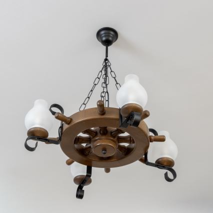 Brilagi - Lustre à chaîne TIMONA 4xE14/40W/230V Ø 50 cm hêtre/noyer