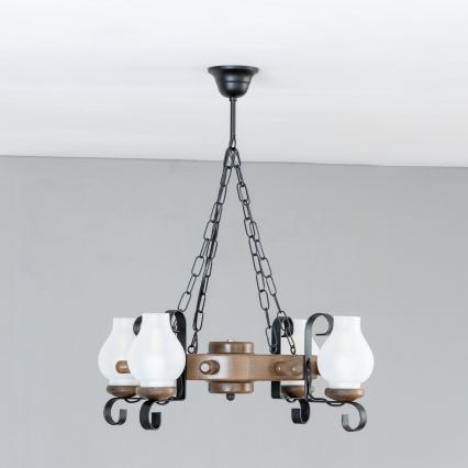 Brilagi - Lustre à chaîne TIMONA 4xE14/40W/230V Ø 50 cm hêtre/noyer