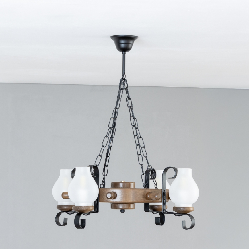 Brilagi - Lustre à chaîne TIMONA 4xE14/40W/230V Ø 50 cm hêtre/noyer