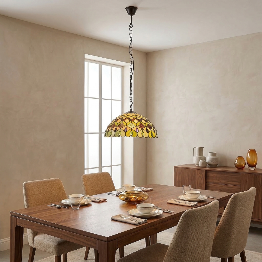 Brilagi - lustre en vitrail de style Tiffany suspendu par une chaîne MARGARET 2xE27/60W/230V
