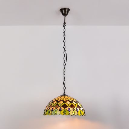 Brilagi - lustre en vitrail de style Tiffany suspendu par une chaîne MARGARET 2xE27/60W/230V