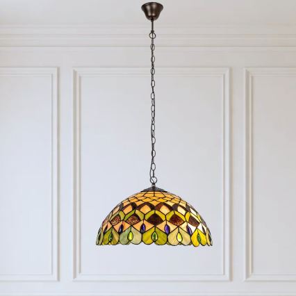 Brilagi - lustre en vitrail de style Tiffany suspendu par une chaîne MARGARET 2xE27/60W/230V