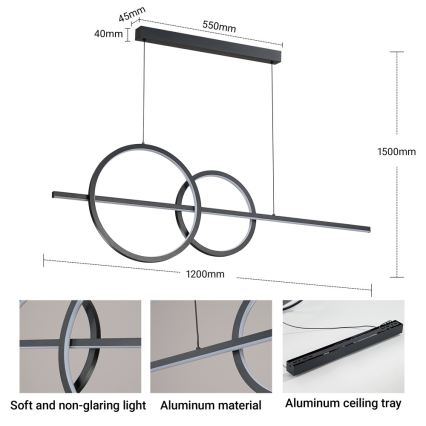 BRILAGI - Suspension LED dimmable sur câble SIGNATURE LED/53W/230V 3000-6000K 120 cm noire + télécommande