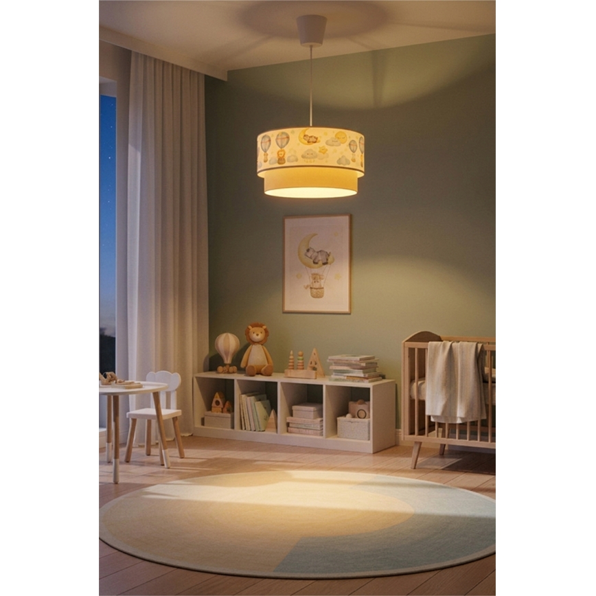 Brilagi - Suspension LED pour enfant sur câble BOBO 1xE27/60W/230V Ø 40 cm blanc/beige/motifs d'animaux